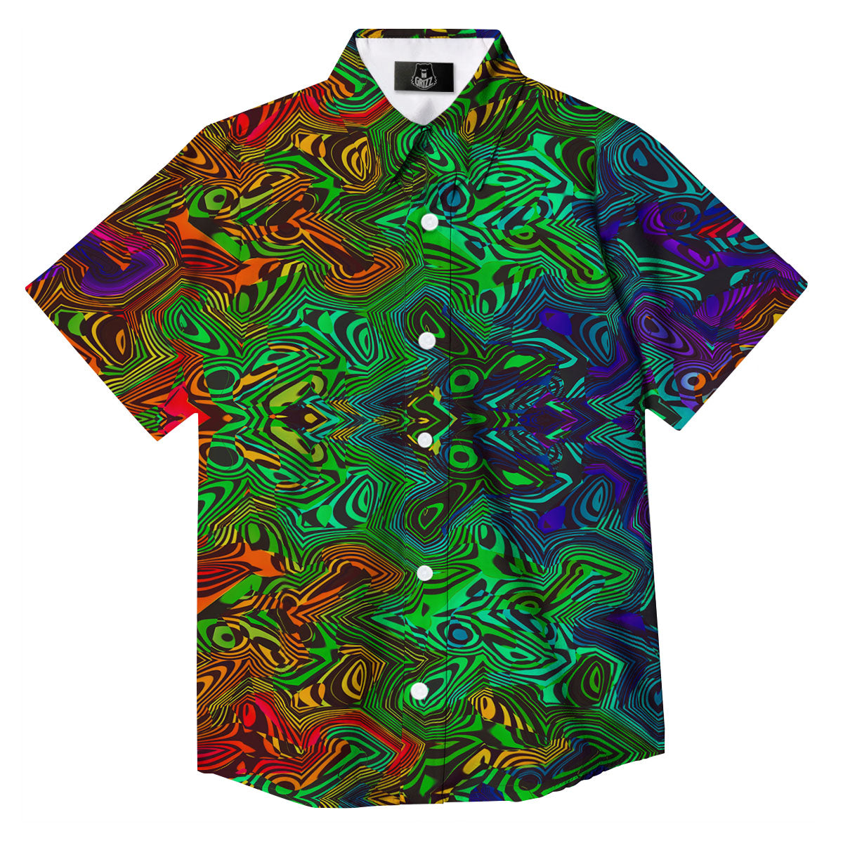 Rave Psychedelic Print Pattern Button Up Shirt-grizzshop