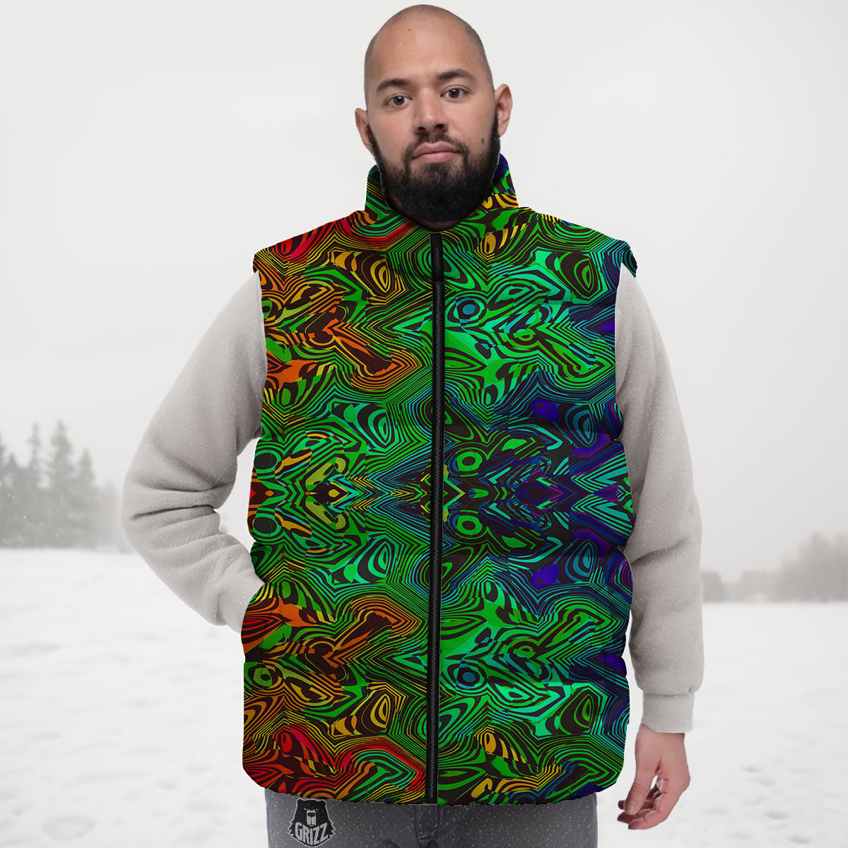 Rave Psychedelic Print Pattern Down Vest