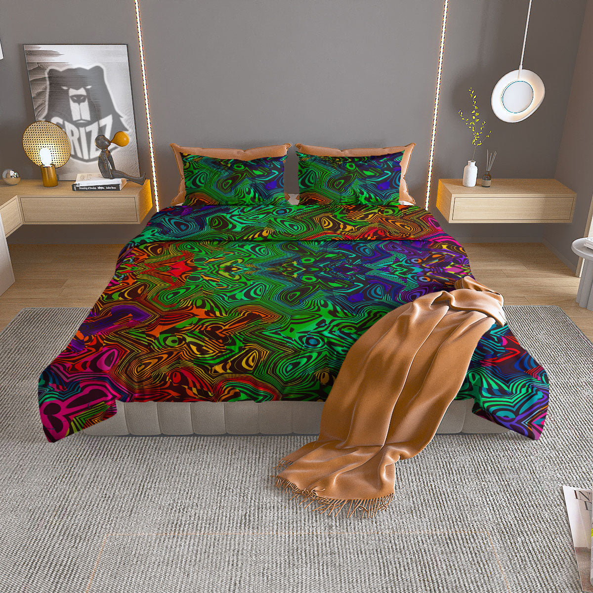 Python Snake Yellow And White Print Duvet Cover Bedding Set
