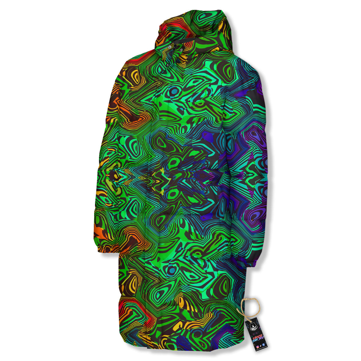 Rave Psychedelic Print Pattern Long Down Jacket-grizzshop