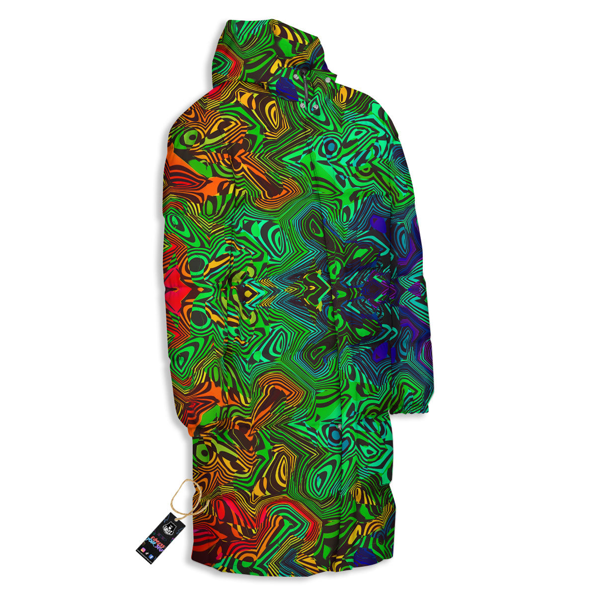 Rave Psychedelic Print Pattern Long Down Jacket-grizzshop