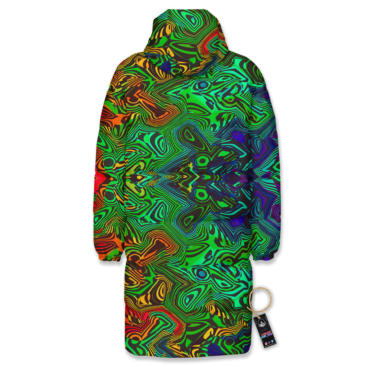 Rave Psychedelic Print Pattern Long Down Jacket-grizzshop