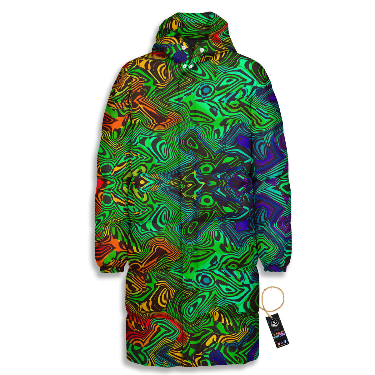 Rave Psychedelic Print Pattern Long Down Jacket-grizzshop