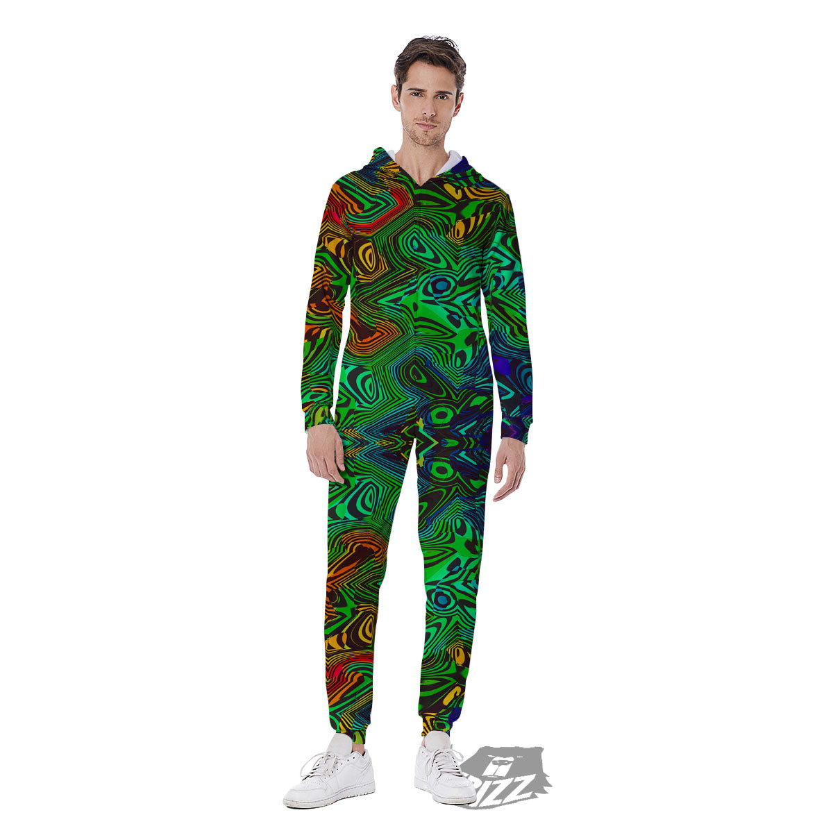 Rave Psychedelic Print Pattern Men's Jumpsuit-grizzshop