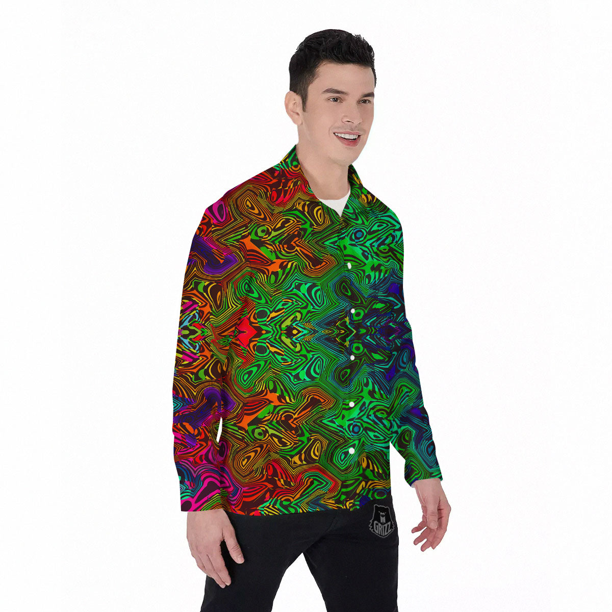 Rave Psychedelic Print Pattern Men's Long Sleeve Shirts-grizzshop