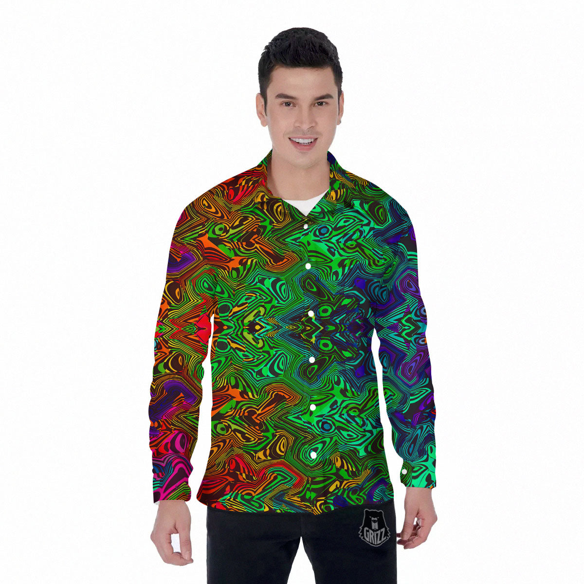 Rave Psychedelic Print Pattern Men's Long Sleeve Shirts-grizzshop