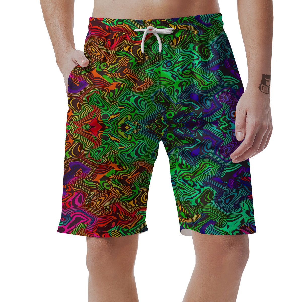 Rave Psychedelic Print Pattern Men's Shorts-grizzshop