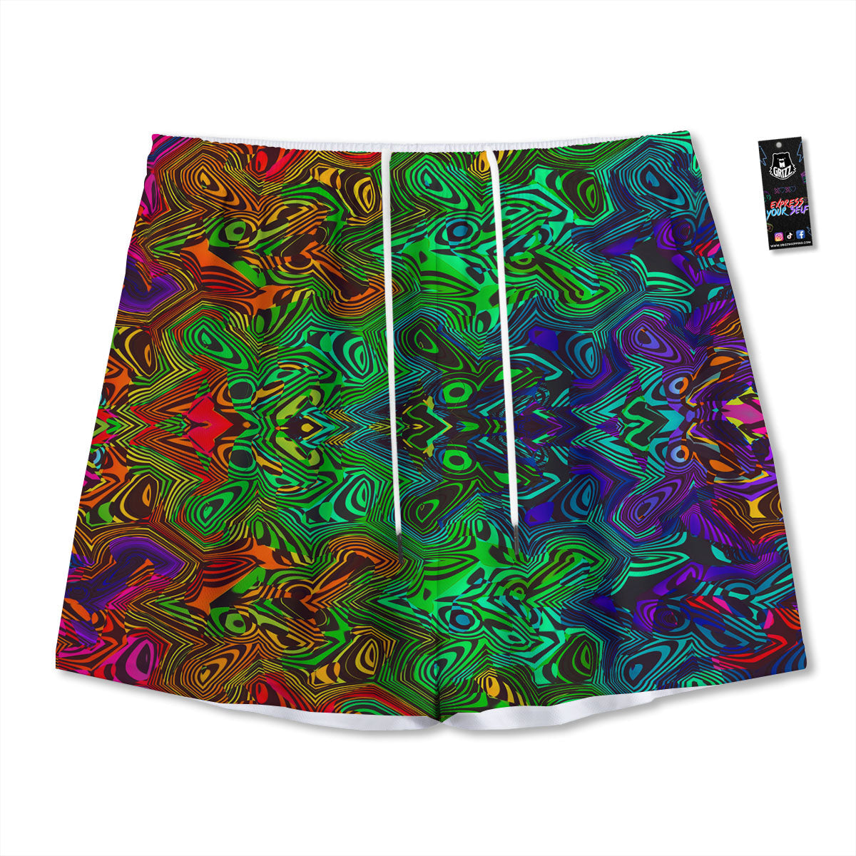 Rave Psychedelic Print Pattern Mesh Shorts