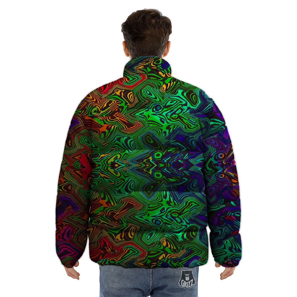 Rave Psychedelic Print Pattern Puffer Jacket-grizzshop