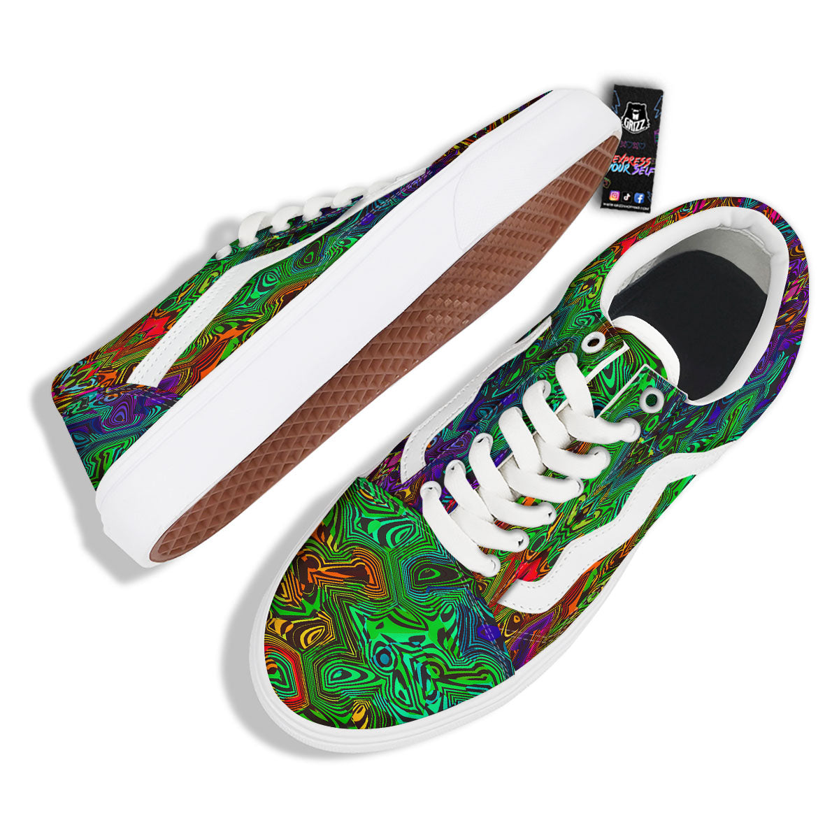 Rave Psychedelic Print Pattern Skate Shoes-grizzshop