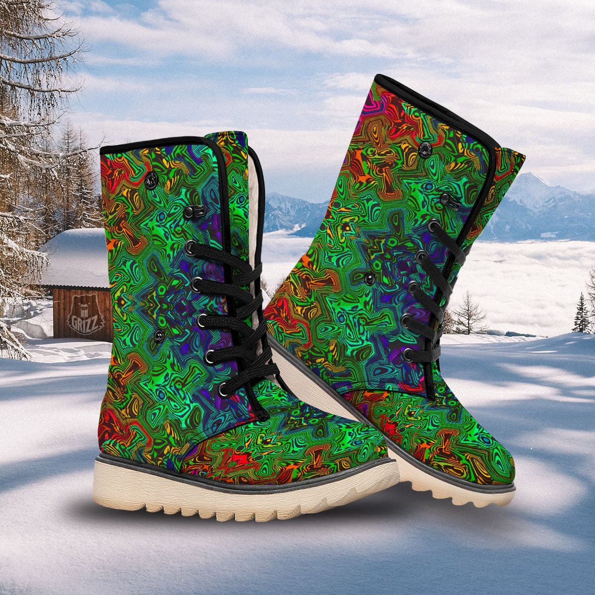 Rave Psychedelic Print Pattern Snow Boots-grizzshop