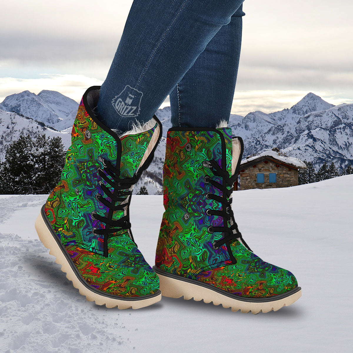 Rave Psychedelic Print Pattern Snow Boots-grizzshop