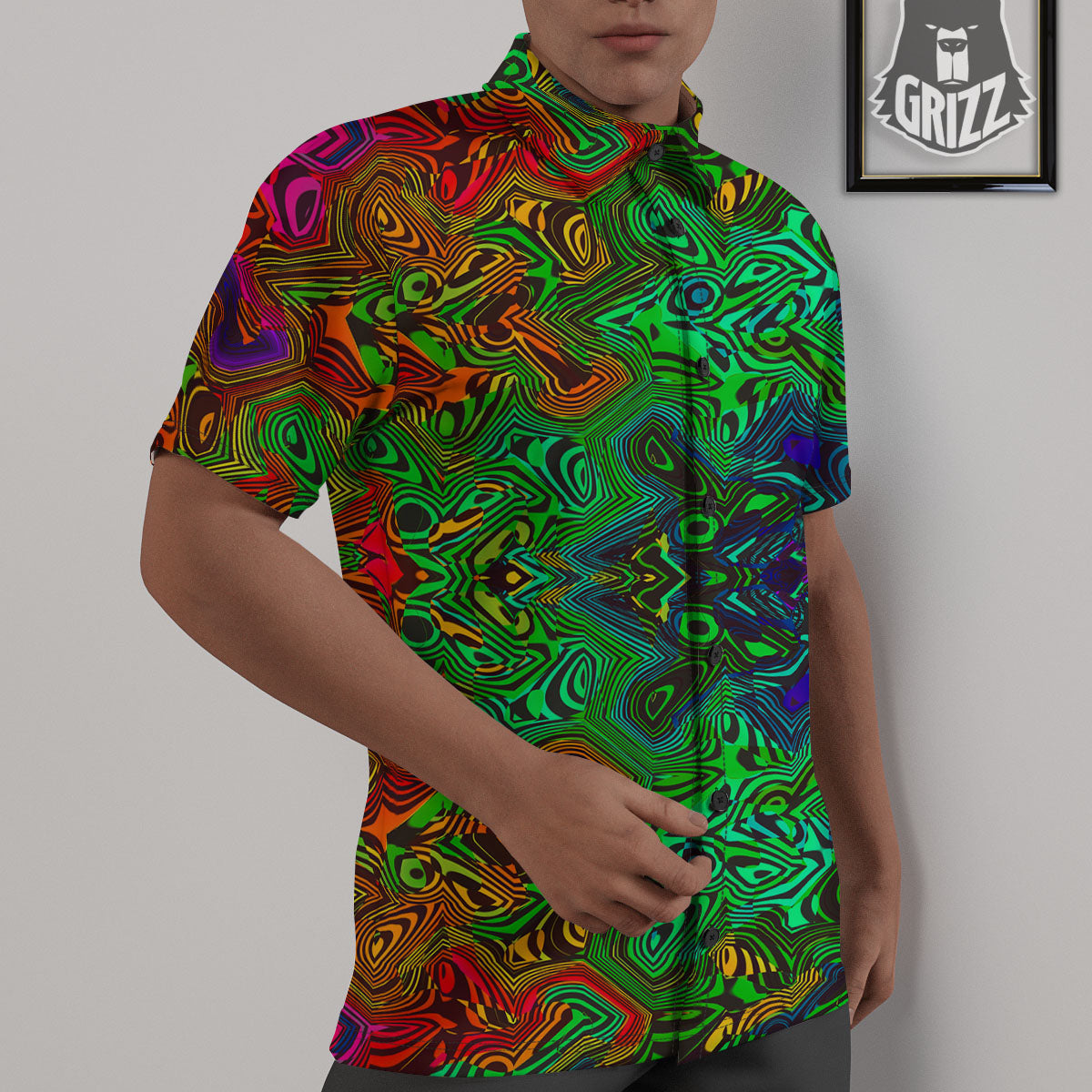 Rave Psychedelic Print Pattern Untucked Shirts-grizzshop
