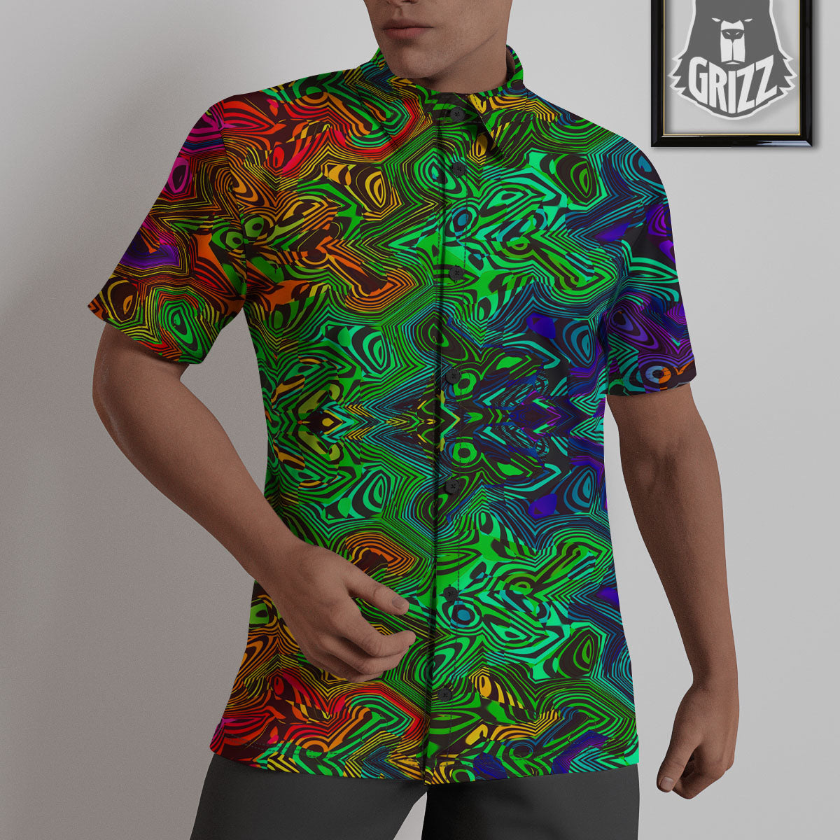 Rave Psychedelic Print Pattern Untucked Shirts-grizzshop