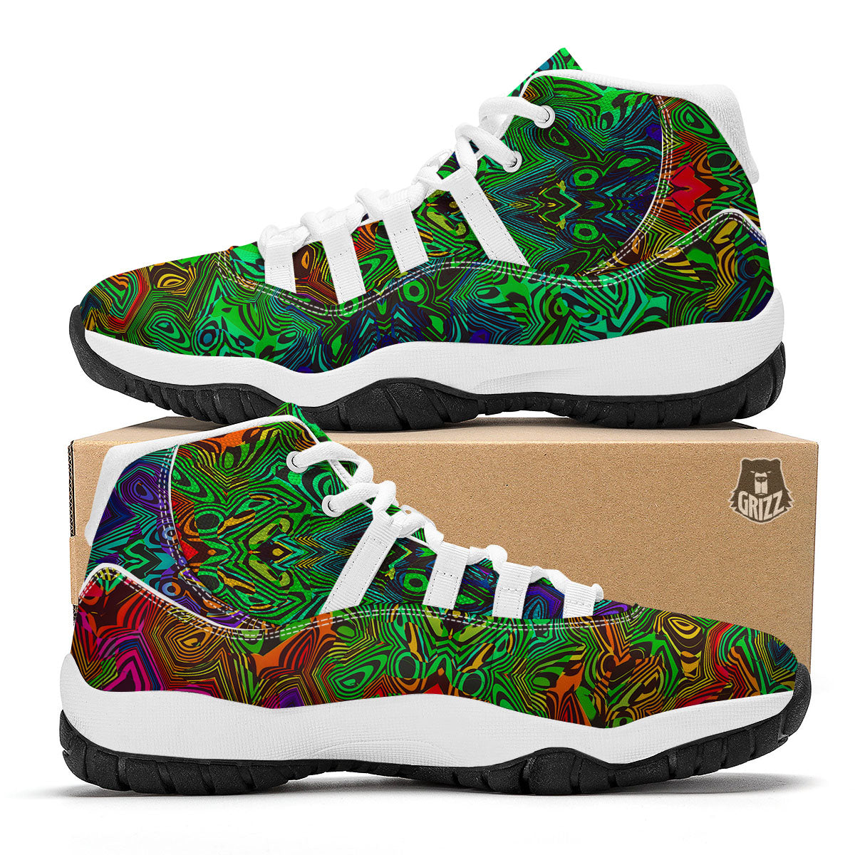 Rave Psychedelic Print Pattern White Bball Shoes-grizzshop