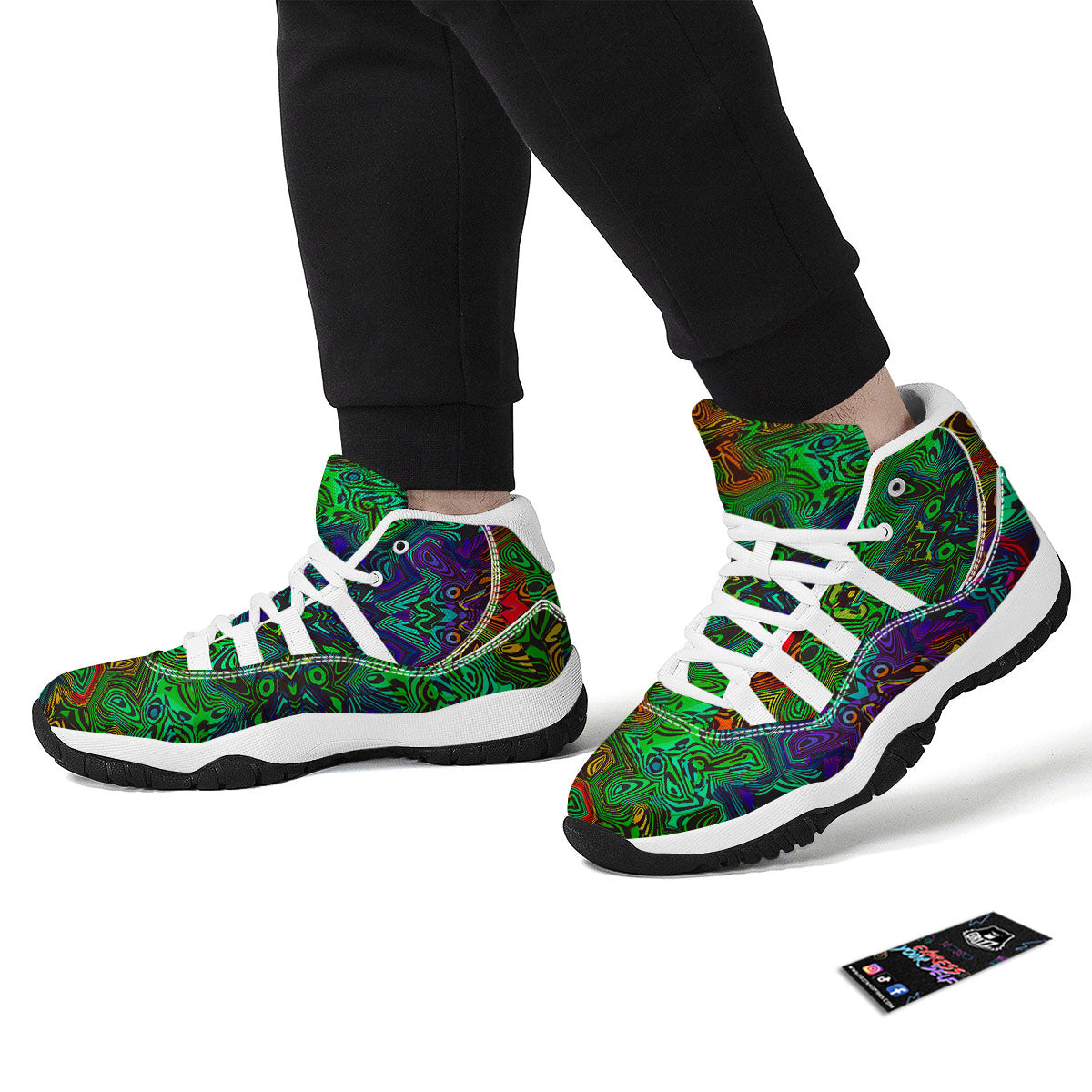 Rave Psychedelic Print Pattern White Bball Shoes-grizzshop