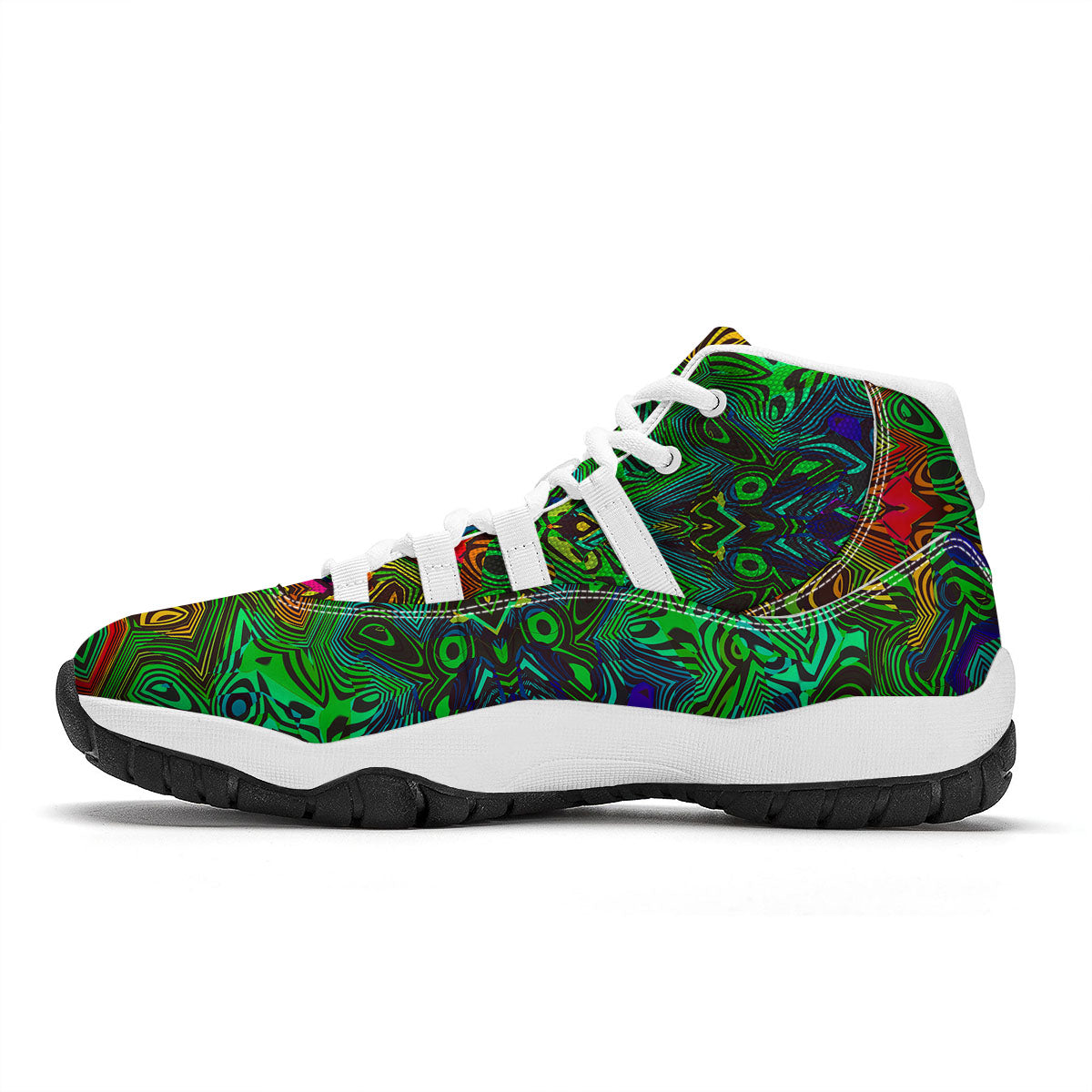 Rave Psychedelic Print Pattern White Bball Shoes-grizzshop