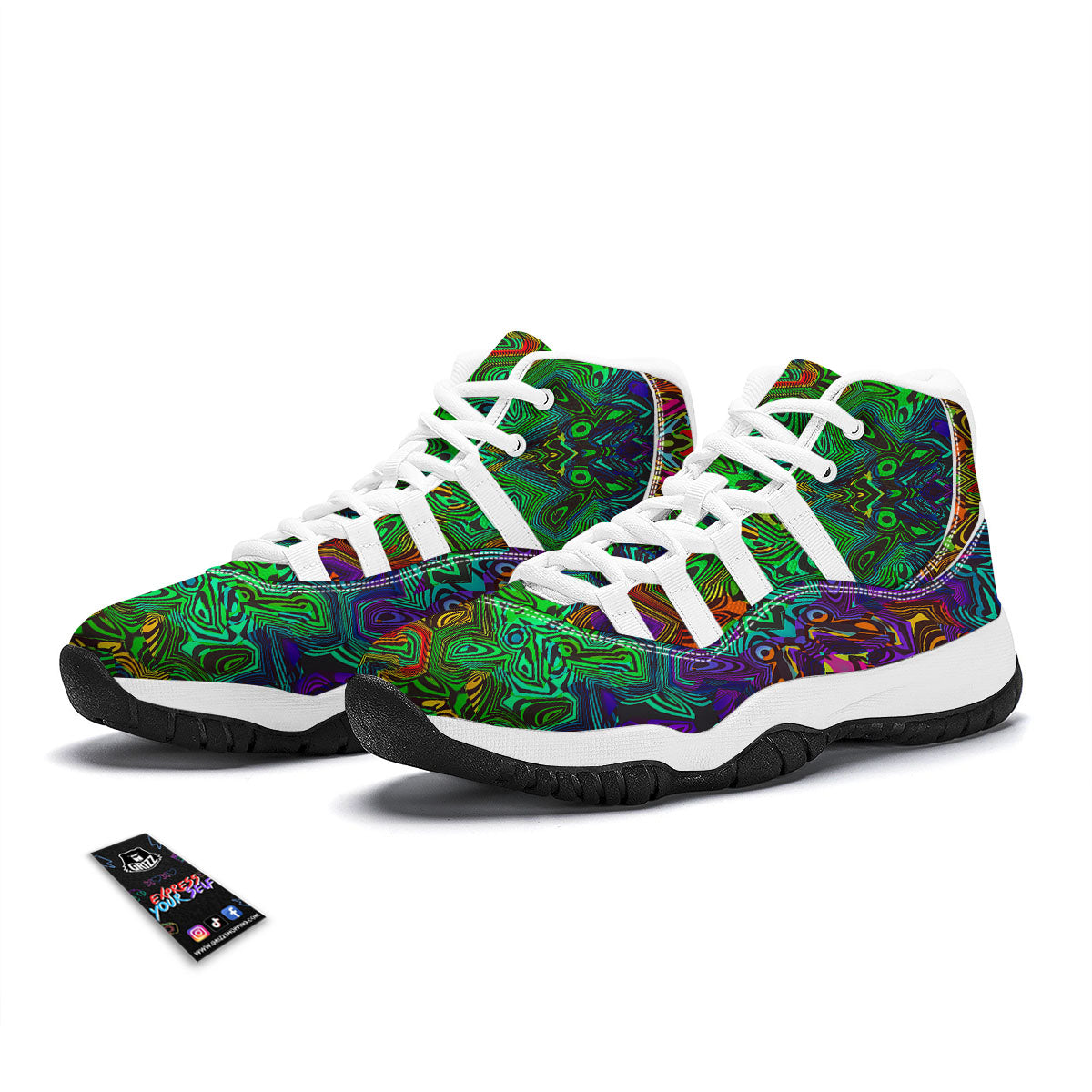 Rave Psychedelic Print Pattern White Bball Shoes-grizzshop