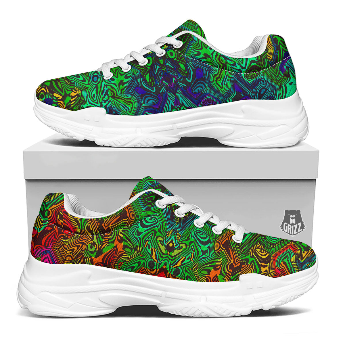 Rave Psychedelic Print Pattern White Chunky Shoes-grizzshop