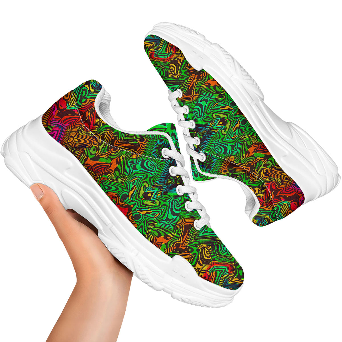 Rave Psychedelic Print Pattern White Chunky Shoes-grizzshop