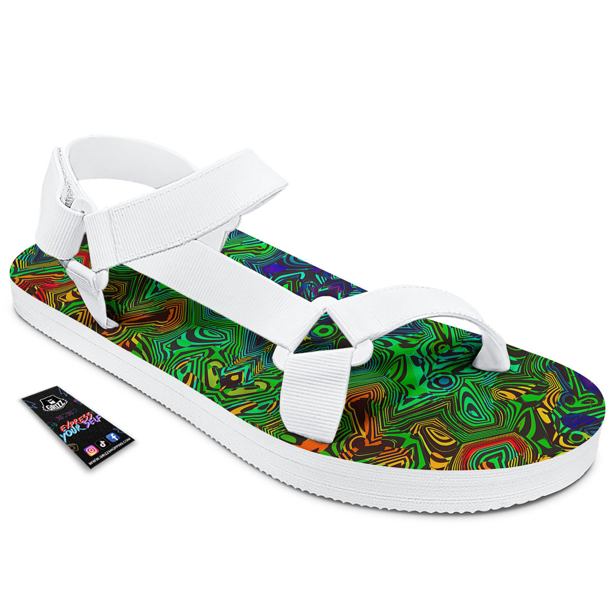 Rave Psychedelic Print Pattern White Open Toe Sandals-grizzshop