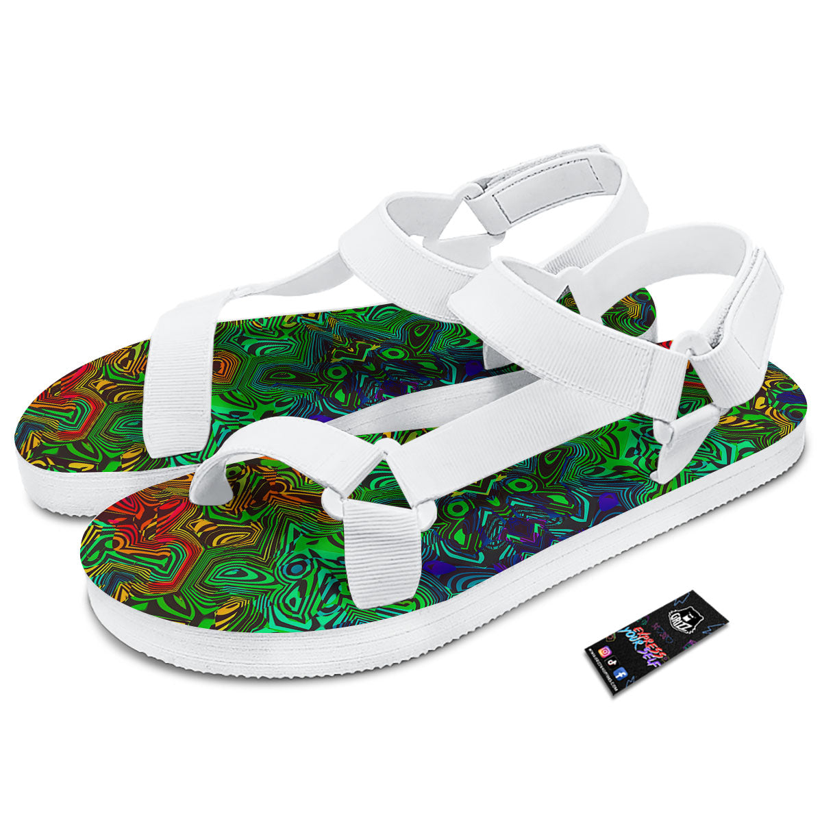 Rave Psychedelic Print Pattern White Open Toe Sandals-grizzshop