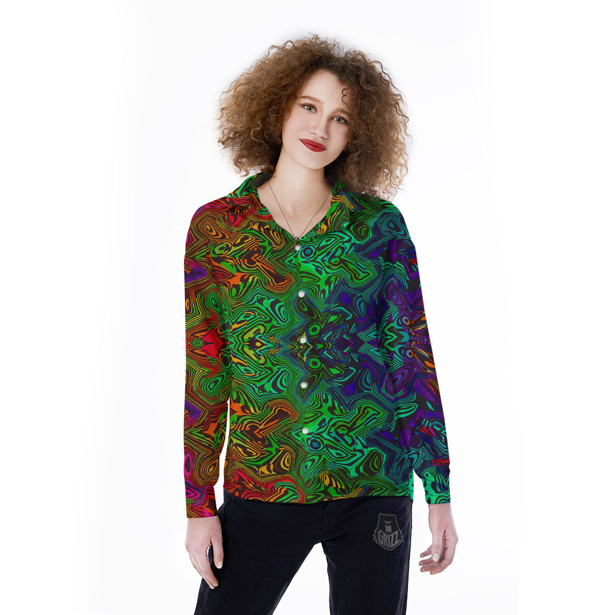 Rave Psychedelic Print Pattern Women's Long Sleeve Shirts-grizzshop