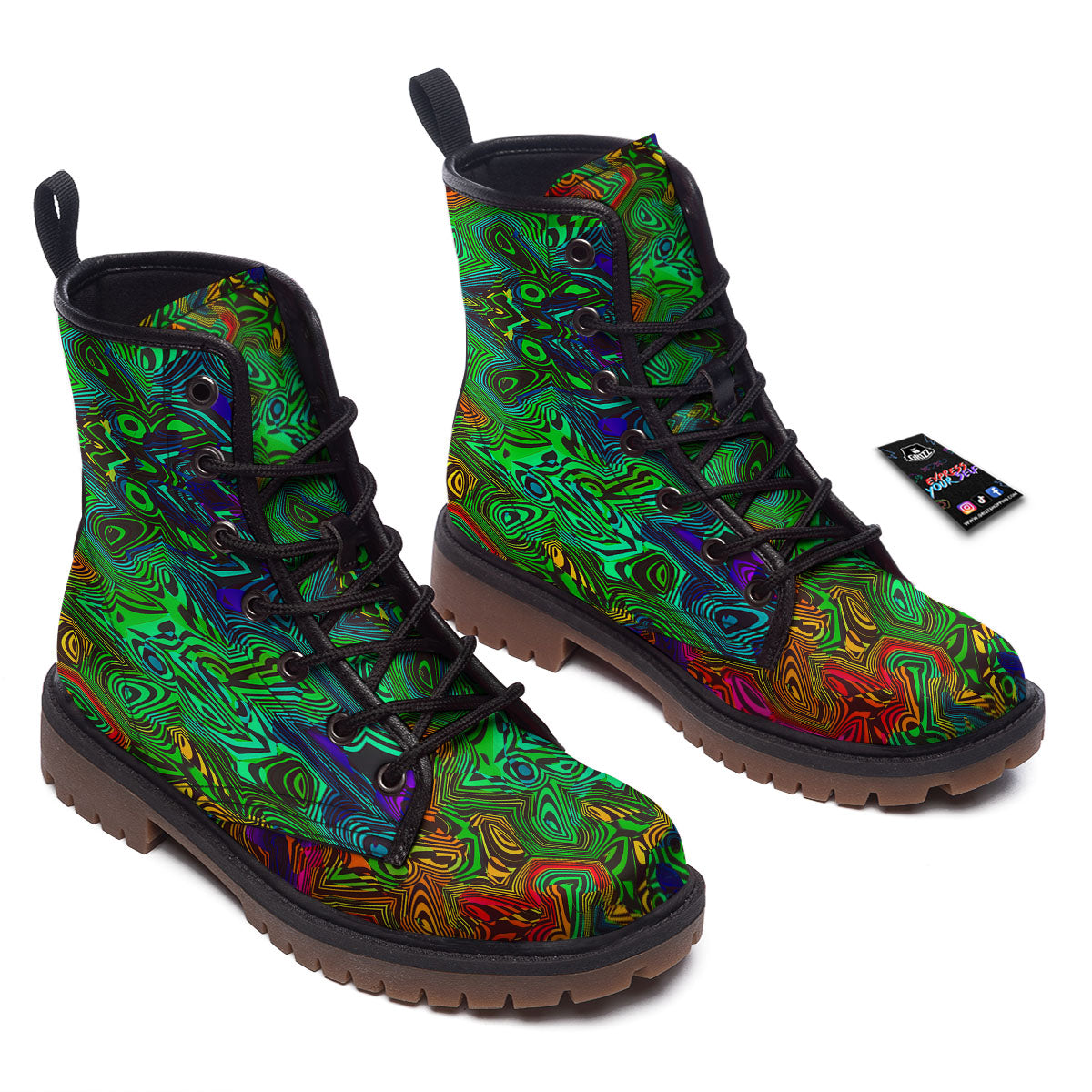 Rave Psychedelic Print Pattern Work Boots-grizzshop