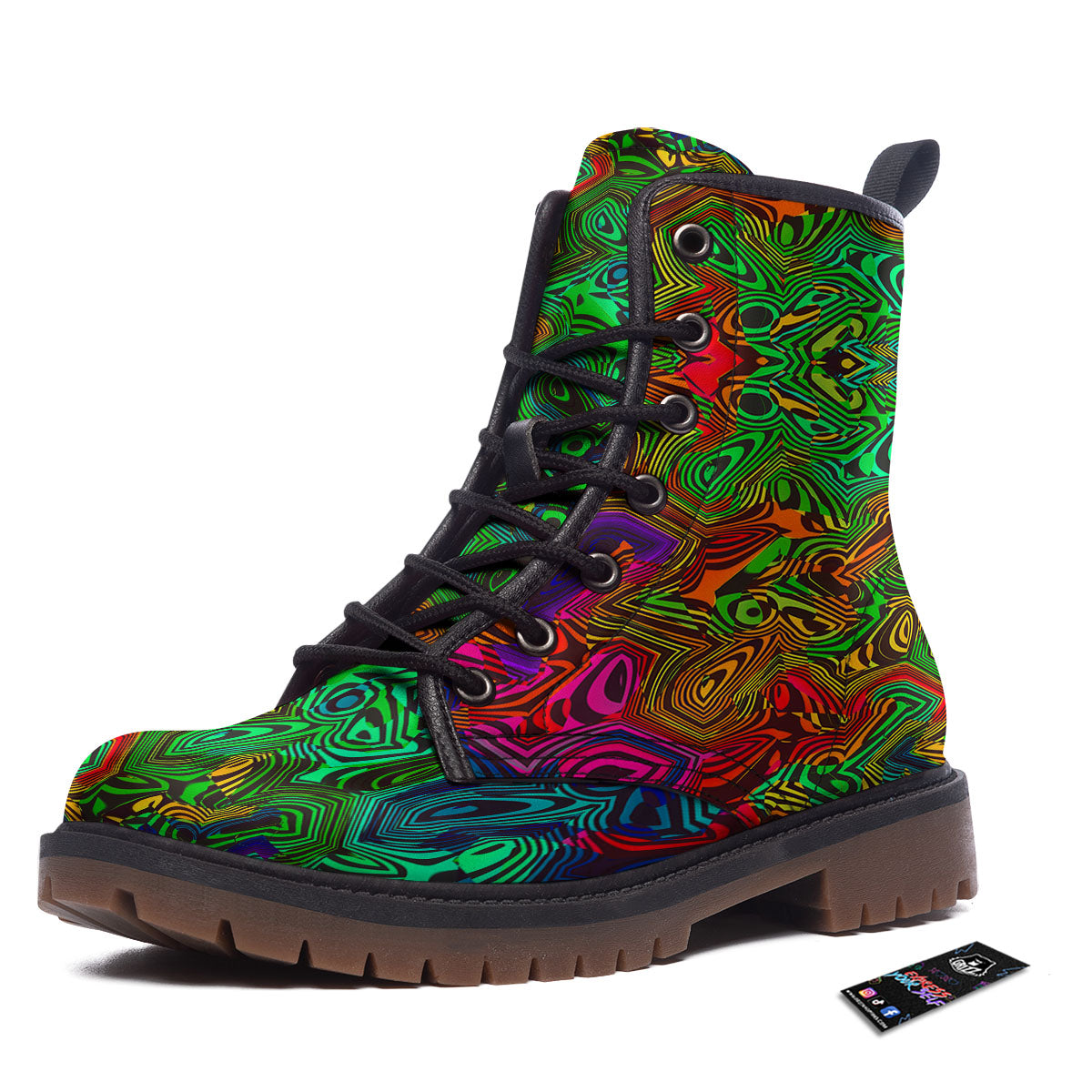 Rave Psychedelic Print Pattern Work Boots-grizzshop