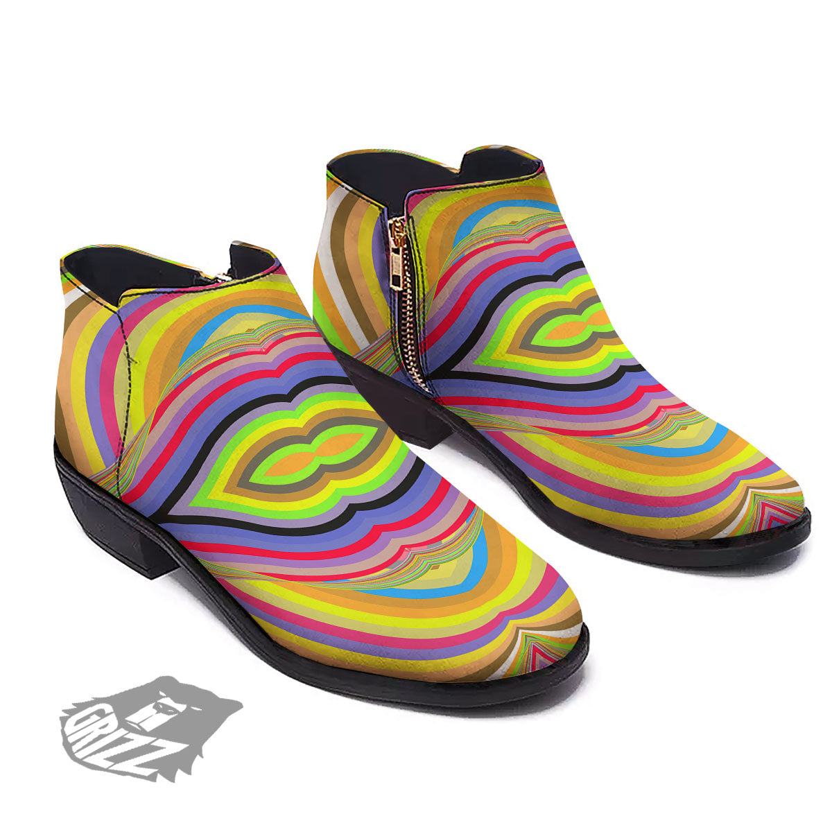 Rave Rainbow Print Pattern Ankle Boots-grizzshop
