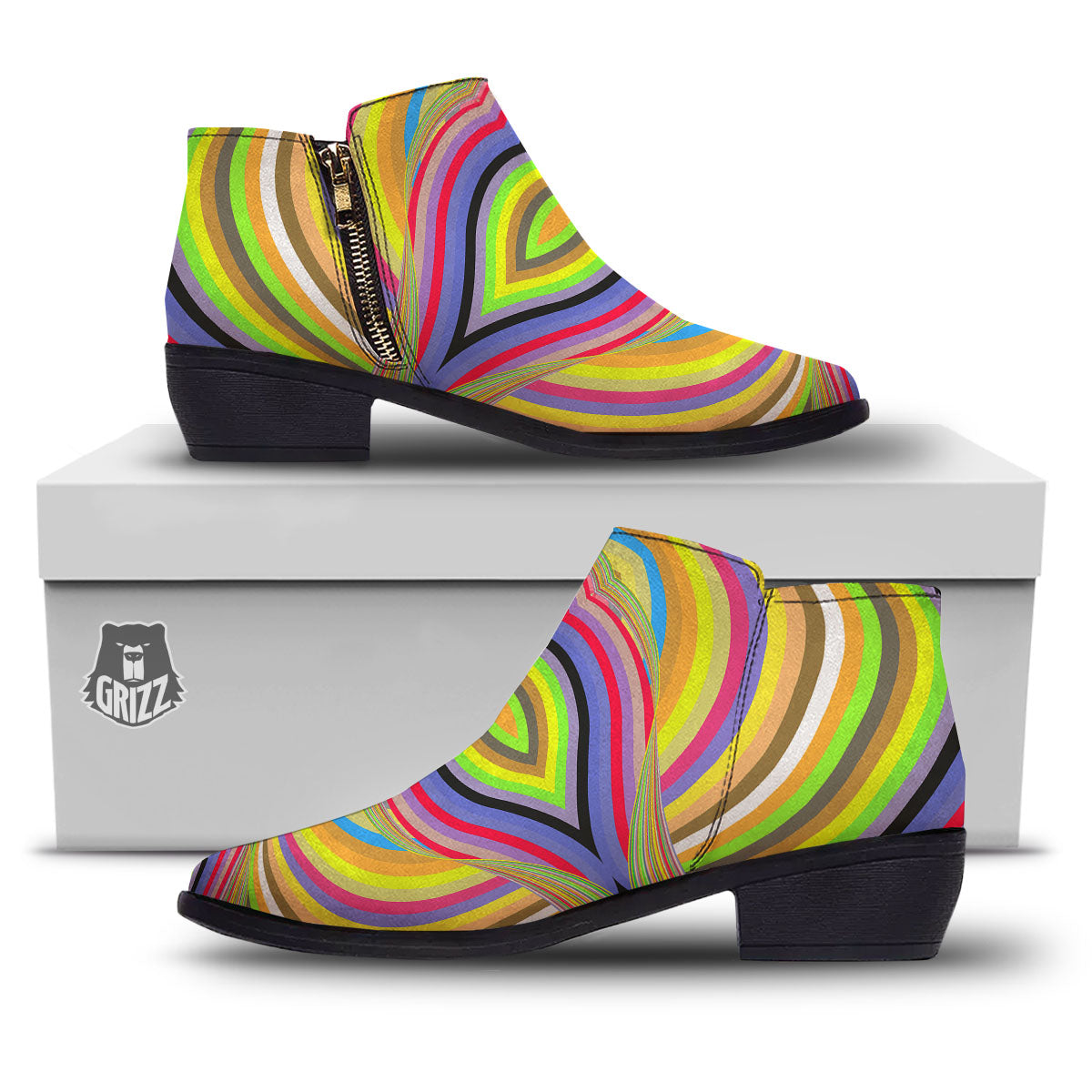 Rave Rainbow Print Pattern Ankle Boots-grizzshop