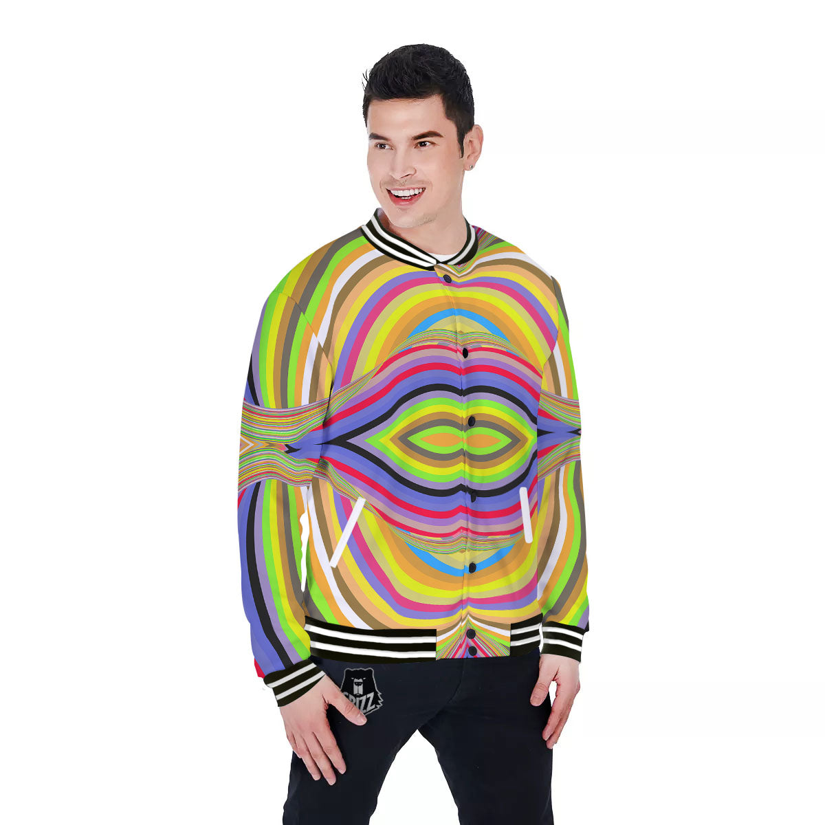 Rave Rainbow Print Pattern Baseball Jacket-grizzshop