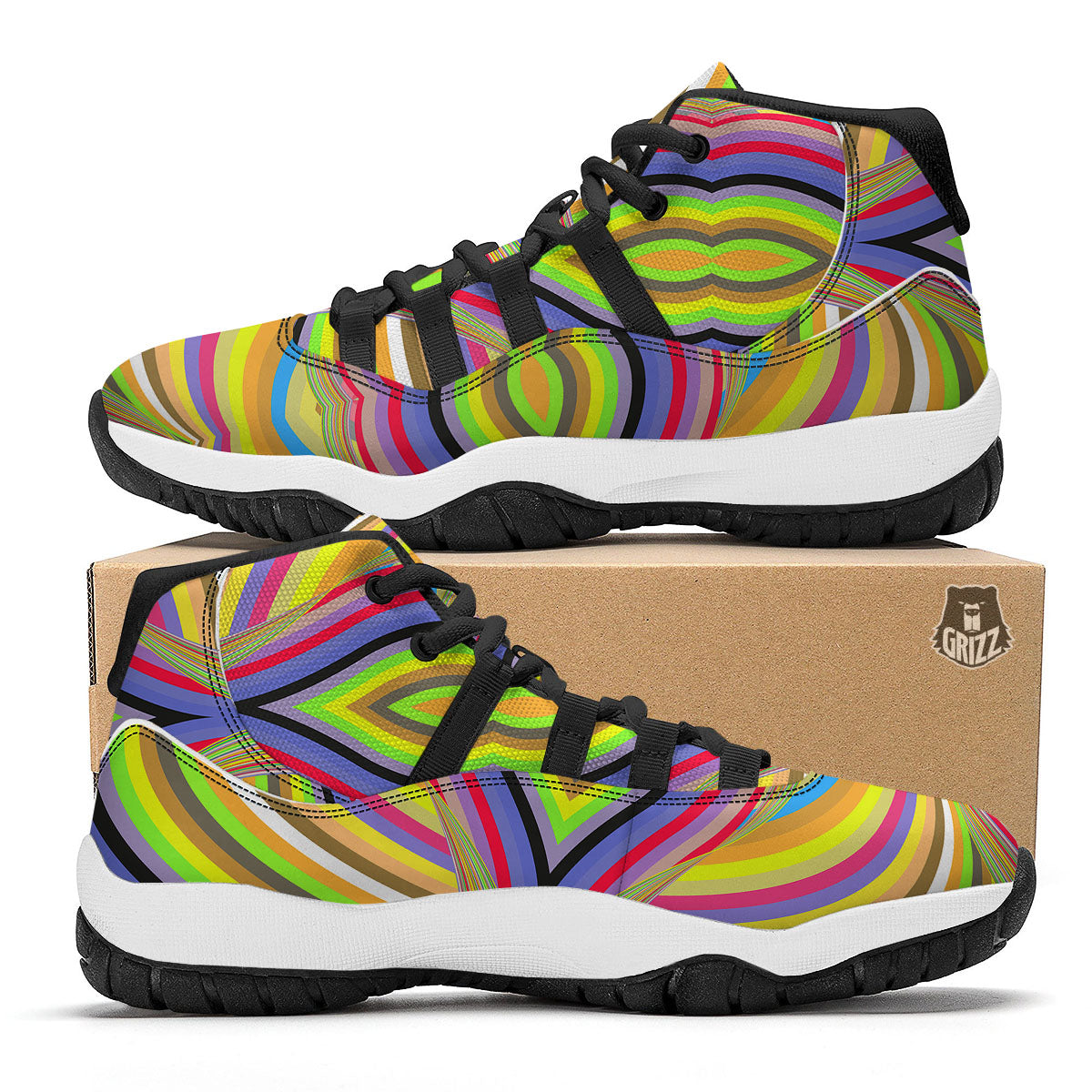 Rave Rainbow Print Pattern Black Bball Shoes-grizzshop