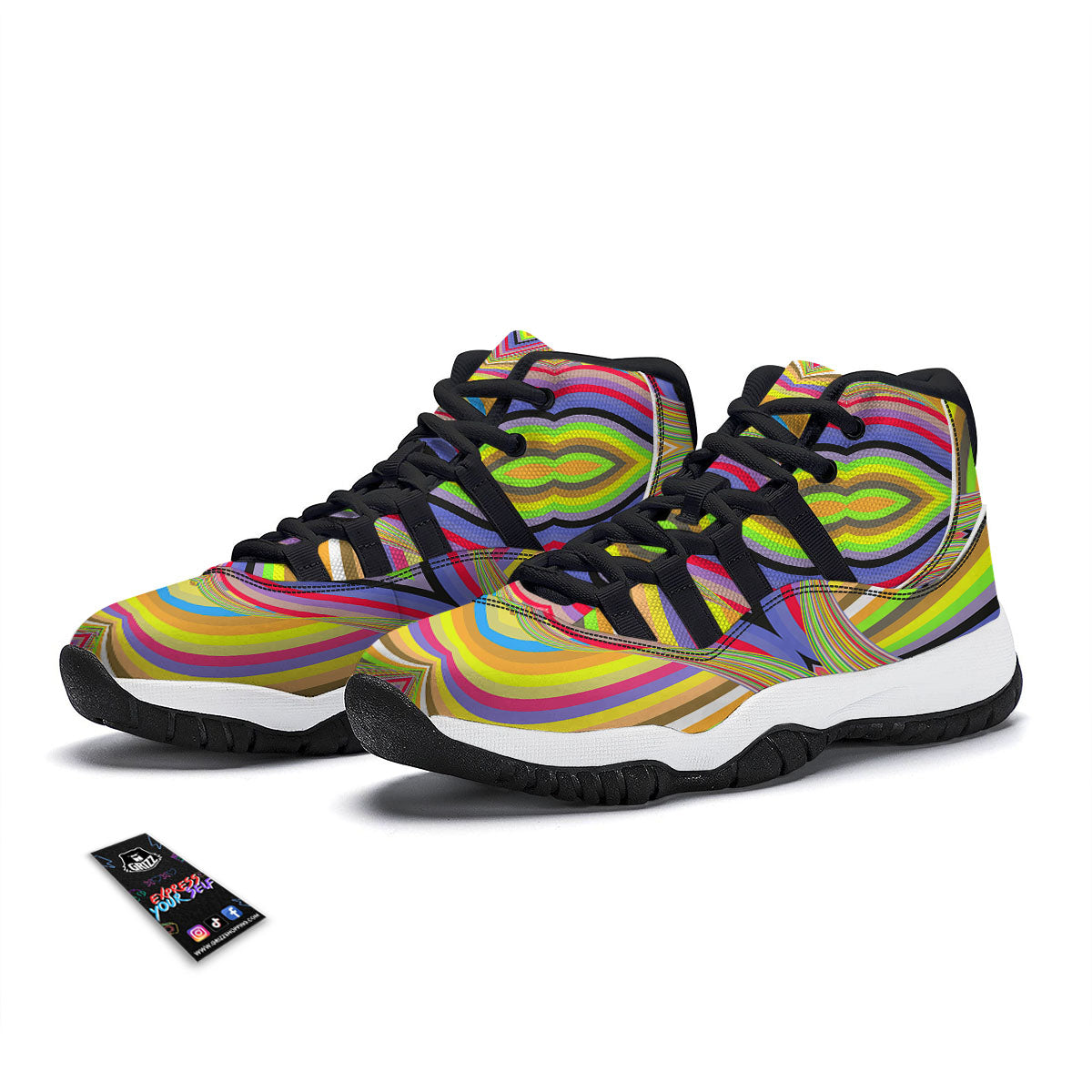 Rave Rainbow Print Pattern Black Bball Shoes-grizzshop