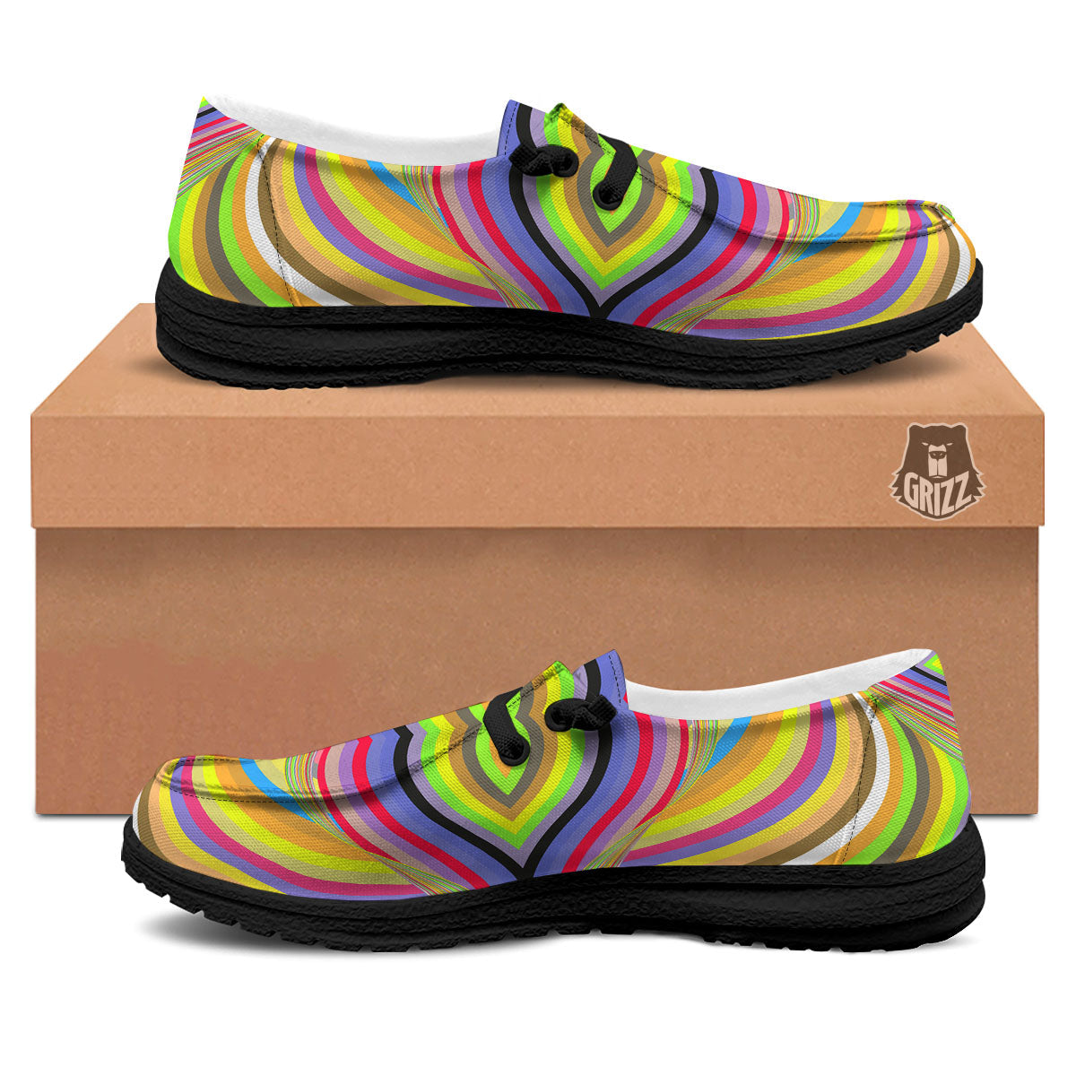 Rave Rainbow Print Pattern Black Loafers-grizzshop