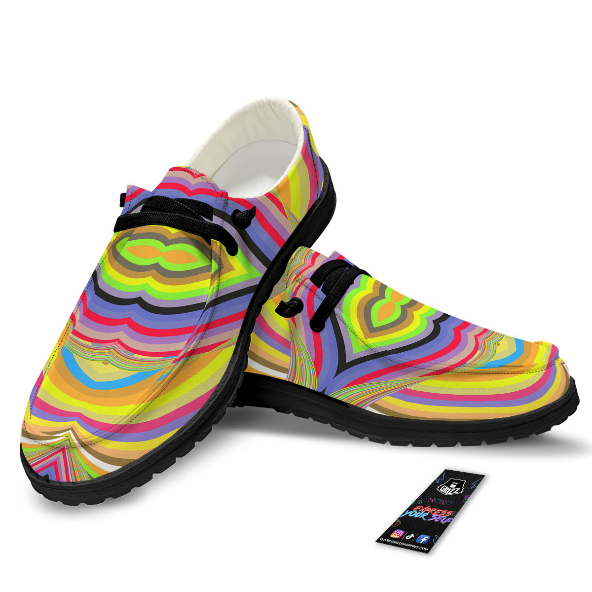 Rave Rainbow Print Pattern Black Loafers-grizzshop