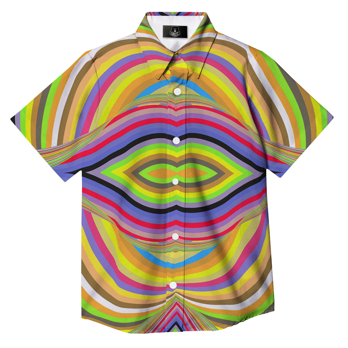 Rave Rainbow Print Pattern Button Up Shirt-grizzshop
