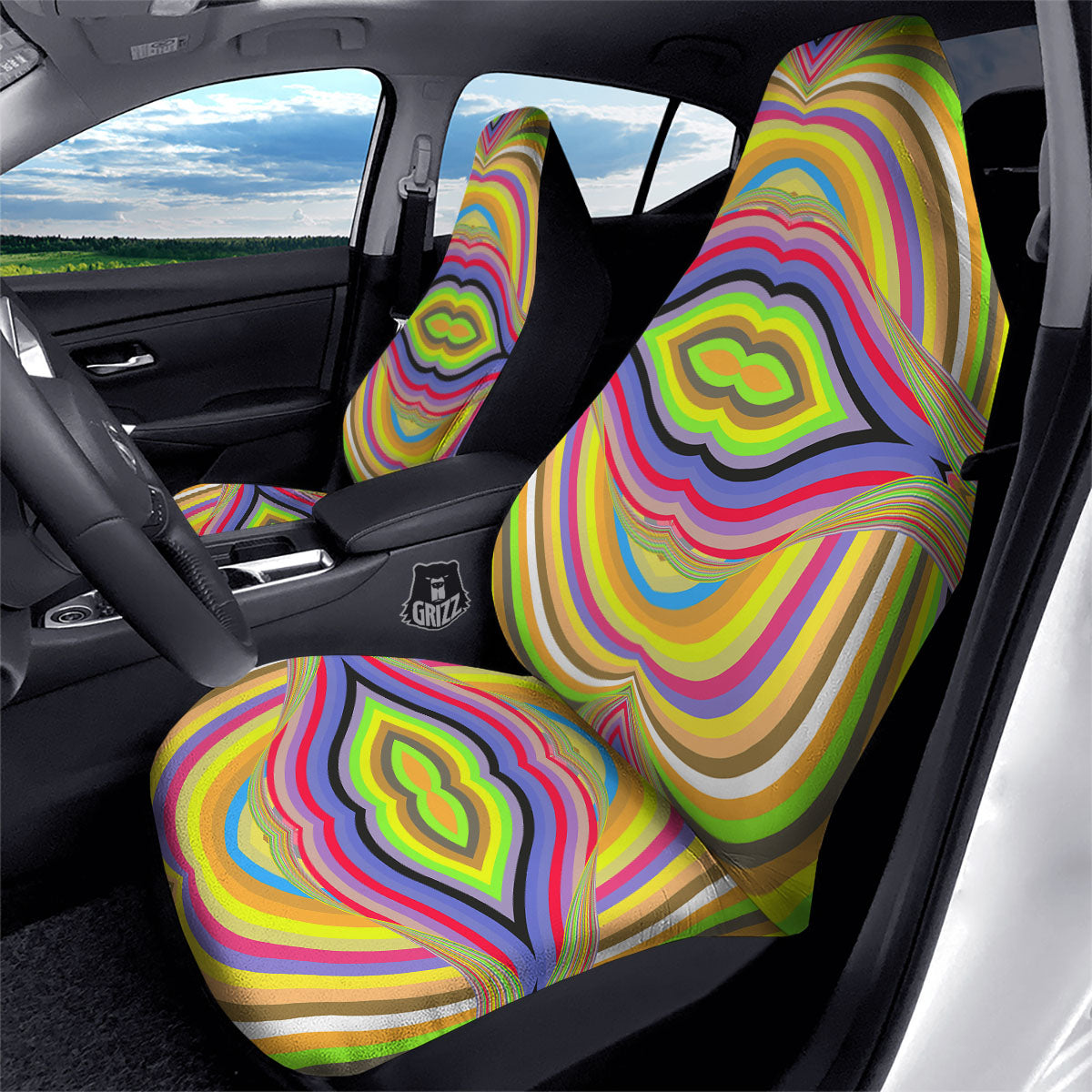 Rave Rainbow Print Pattern Car Seat Covers-grizzshop