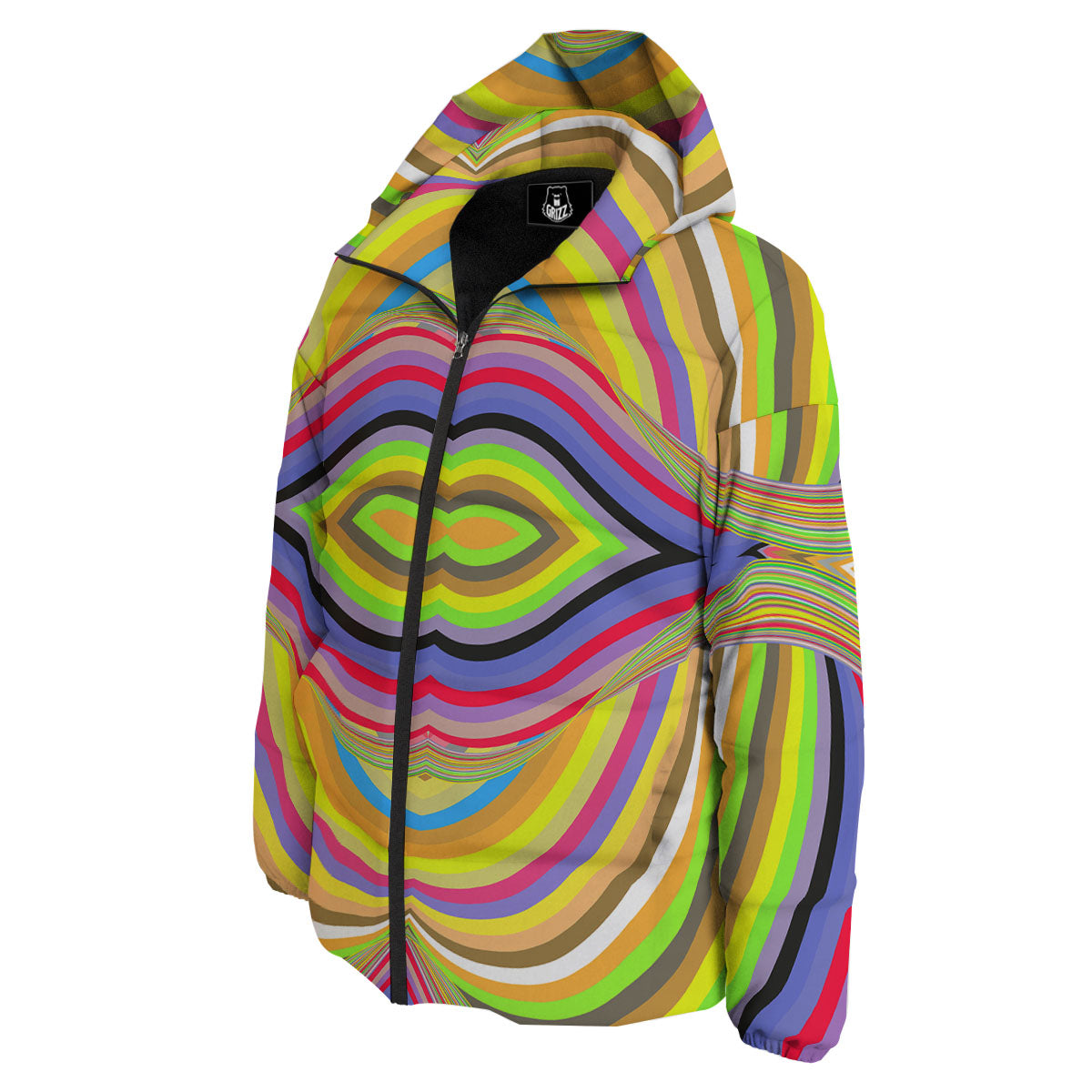 Rave Rainbow Print Pattern Down Jacket-grizzshop