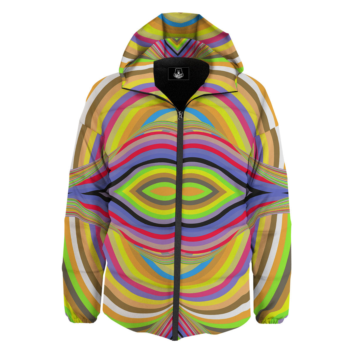 Rave Rainbow Print Pattern Down Jacket-grizzshop