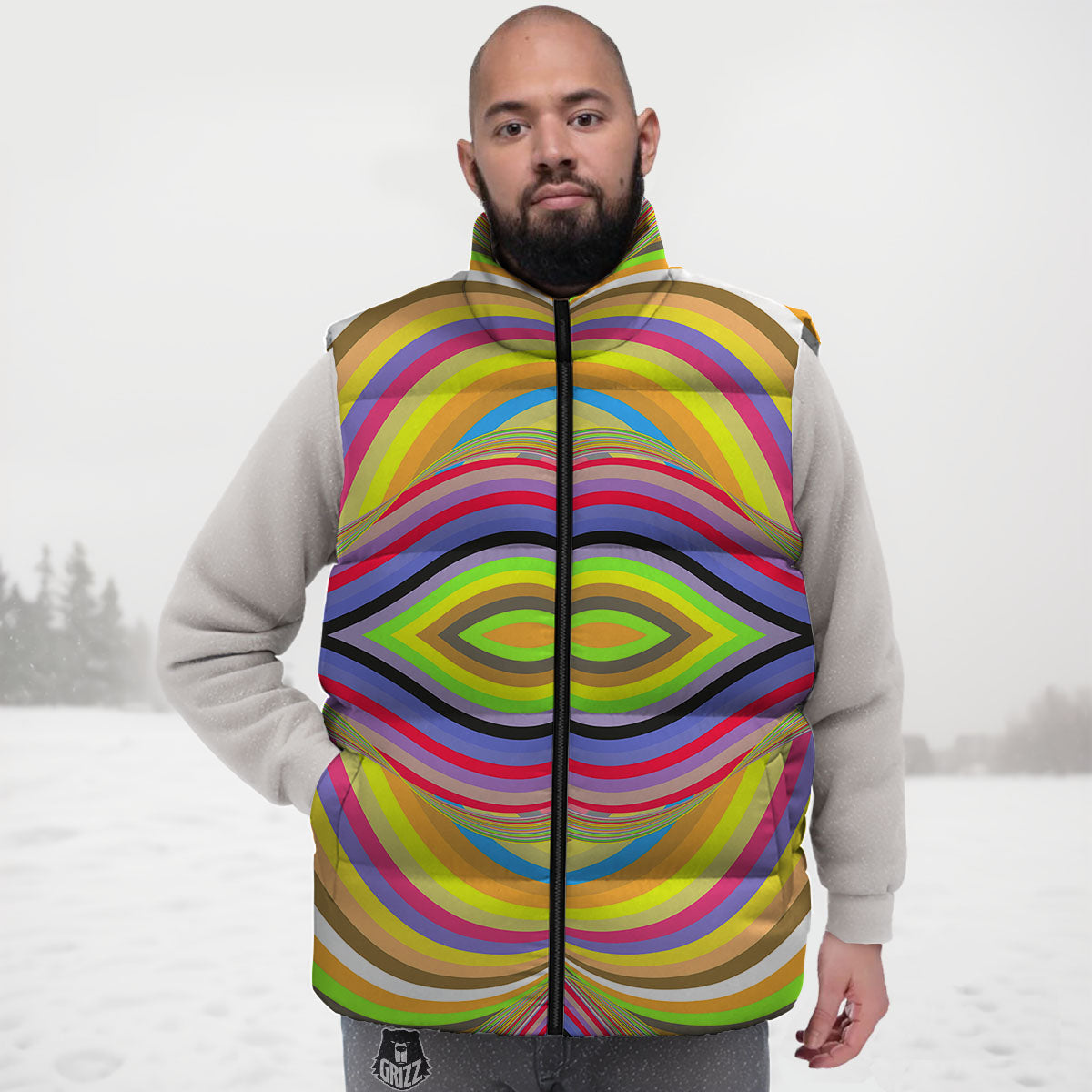 Rave Rainbow Print Pattern Down Vest