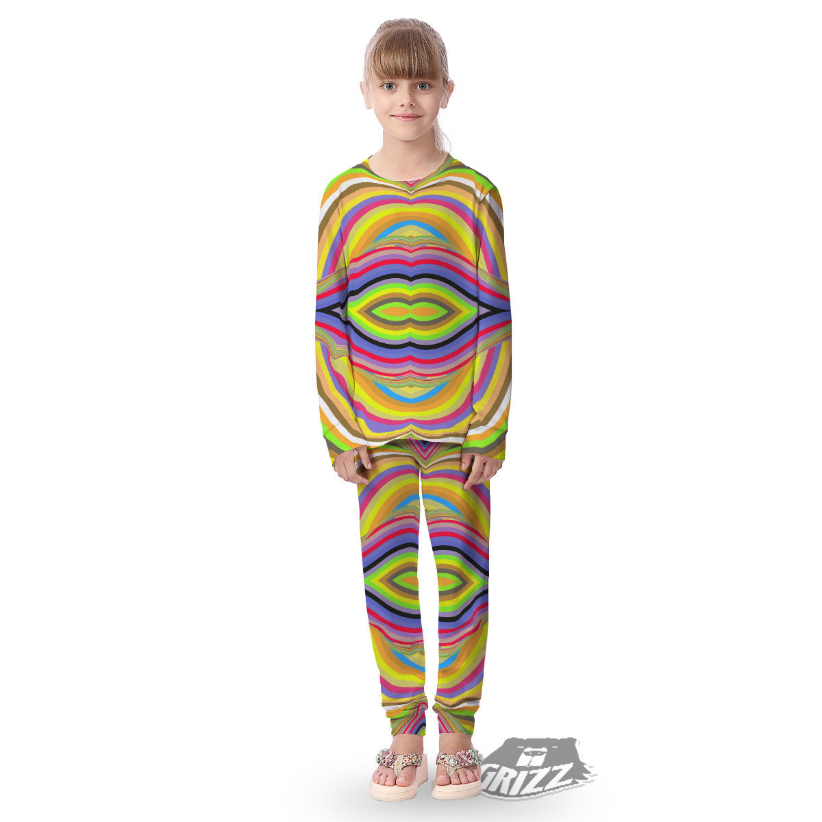 Rave Rainbow Print Pattern Kid's Pajamas-grizzshop