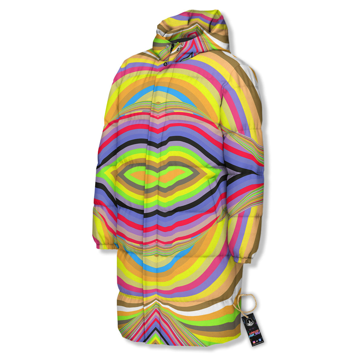 Rave Rainbow Print Pattern Long Down Jacket-grizzshop