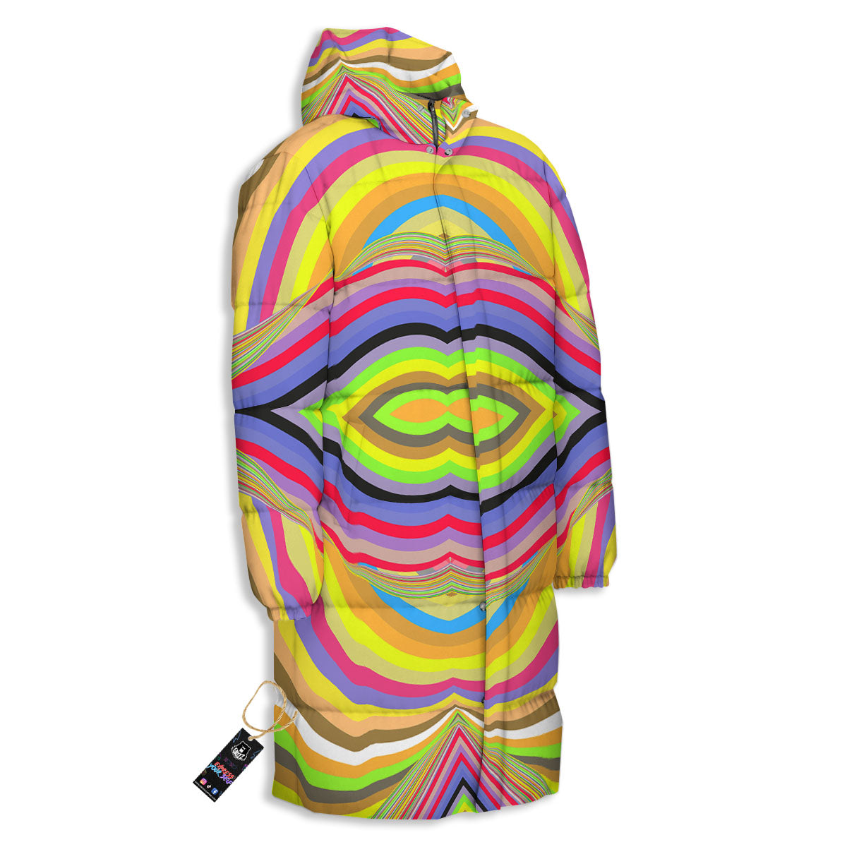 Rave Rainbow Print Pattern Long Down Jacket-grizzshop