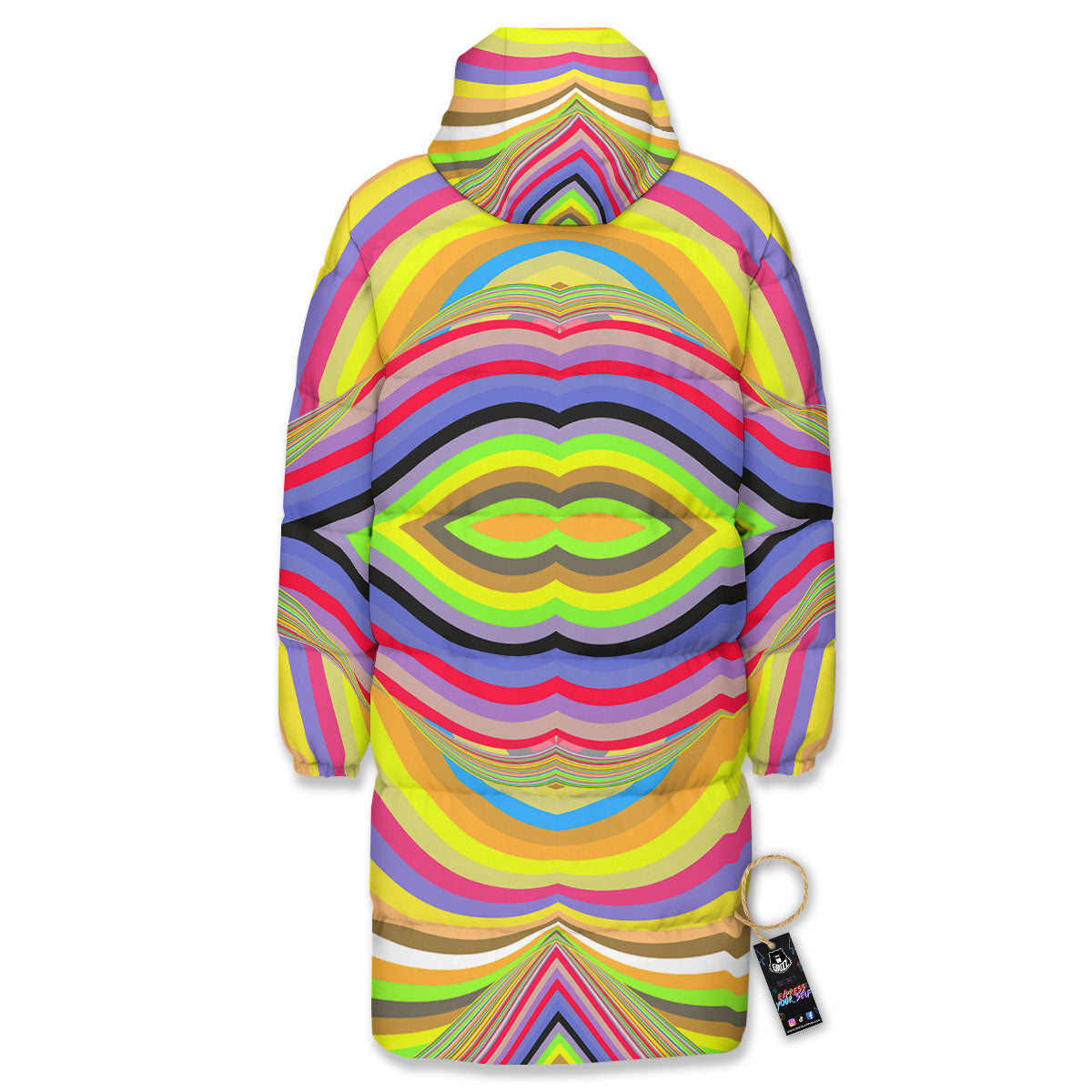 Rave Rainbow Print Pattern Long Down Jacket-grizzshop