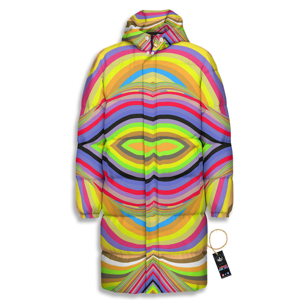 Rave Rainbow Print Pattern Long Down Jacket-grizzshop