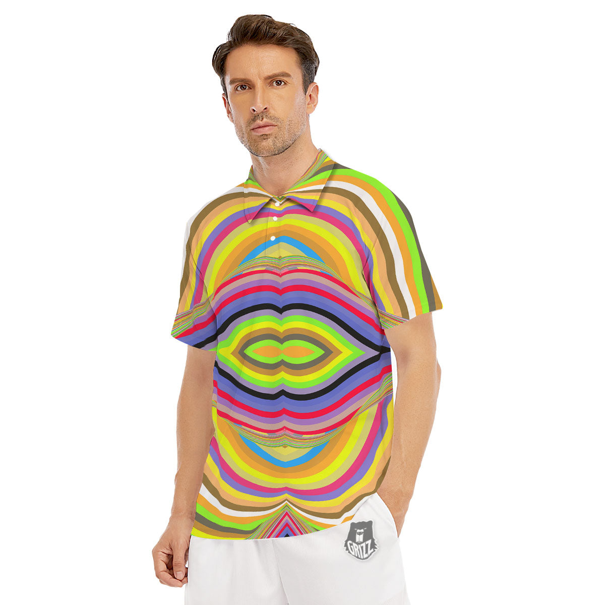 Rave Rainbow Print Pattern Men's Golf Shirts-grizzshop