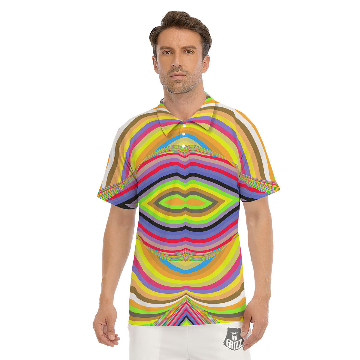 Rave Rainbow Print Pattern Men's Golf Shirts-grizzshop
