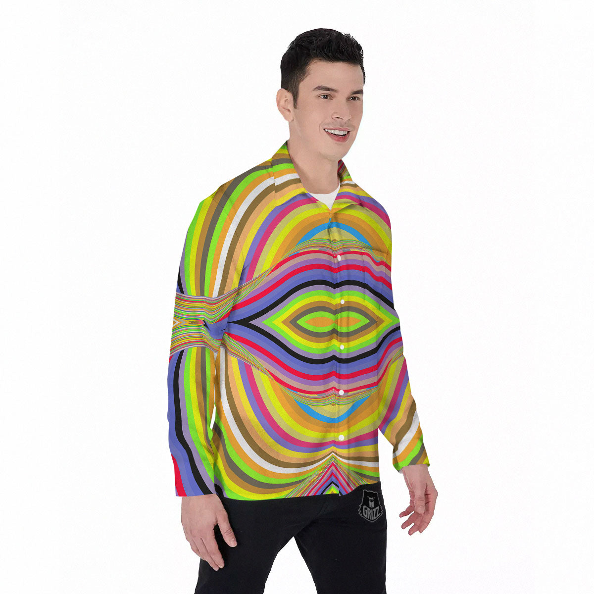 Rave Rainbow Print Pattern Men's Long Sleeve Shirts-grizzshop