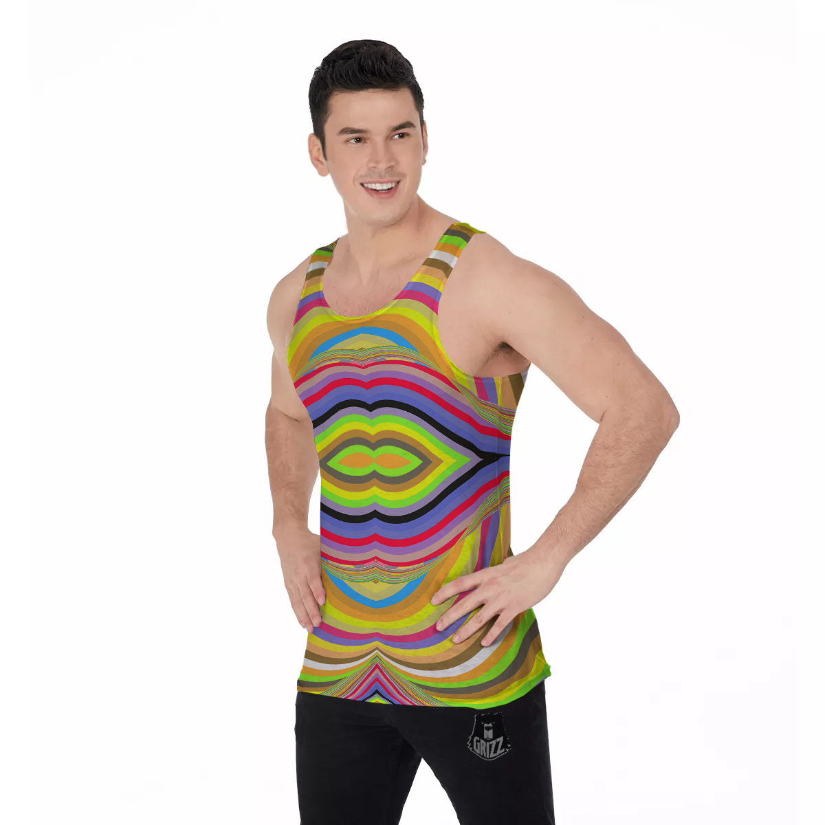 Rave Rainbow Print Pattern Men's Tank Top-grizzshop